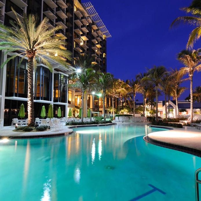 Resort Swimming Pool At Twilight — Hi-Tech Pools & Spas In Yarawonga, NT